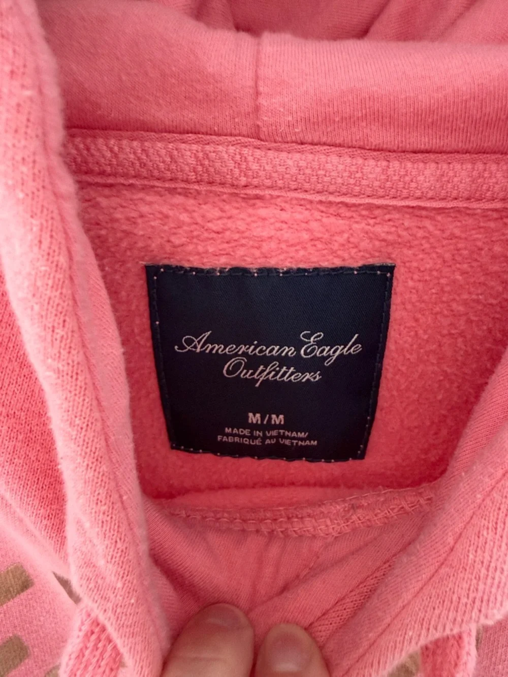 American Eagle Outfitters Pink Funnel Neck Pullover with Gold Logo Size Medium